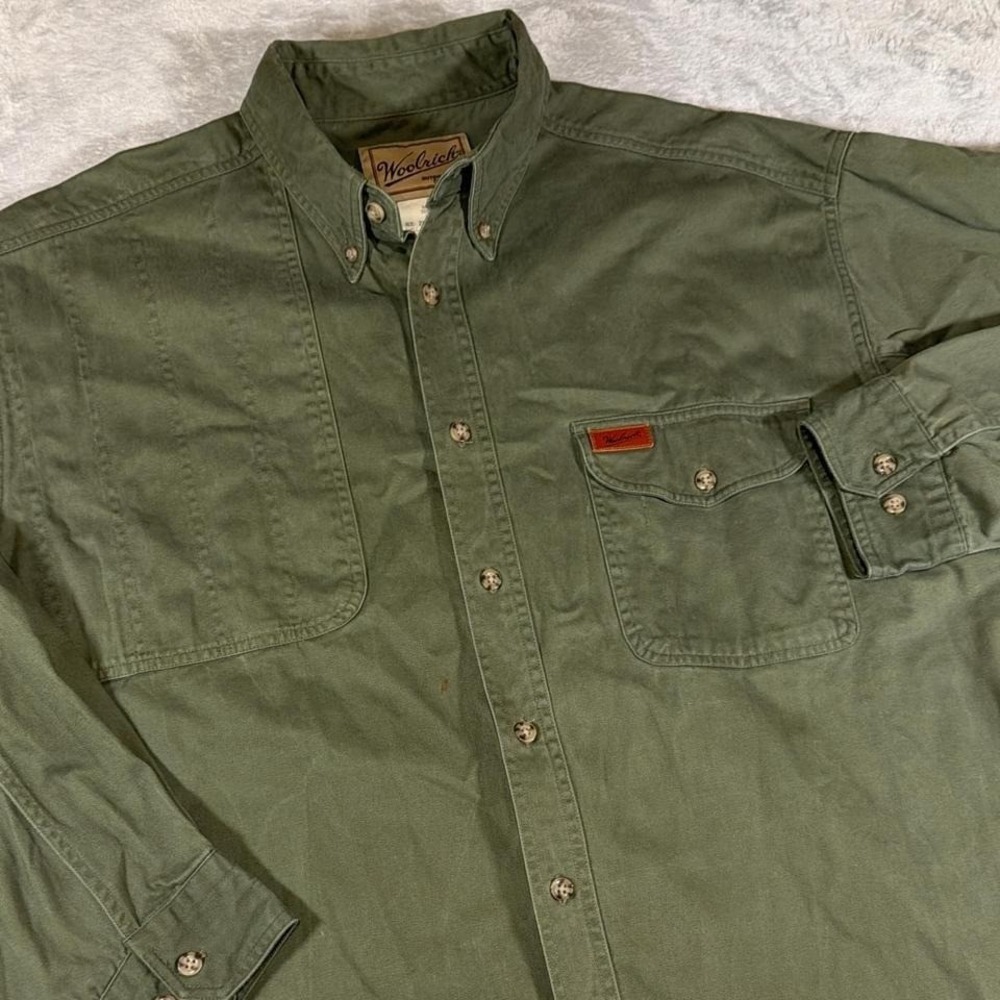 Y2K Vintage Woolrich Button-Up Utility Shirt | Olive Green | 2XL